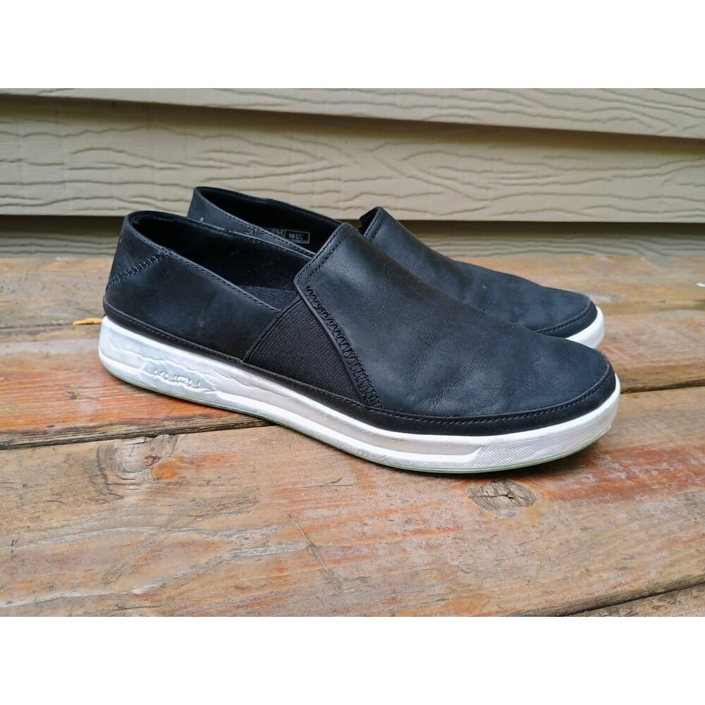 Kuru Roam Atla Womens Black White Casual Walking Leather Slip-On Shoes Sz 10